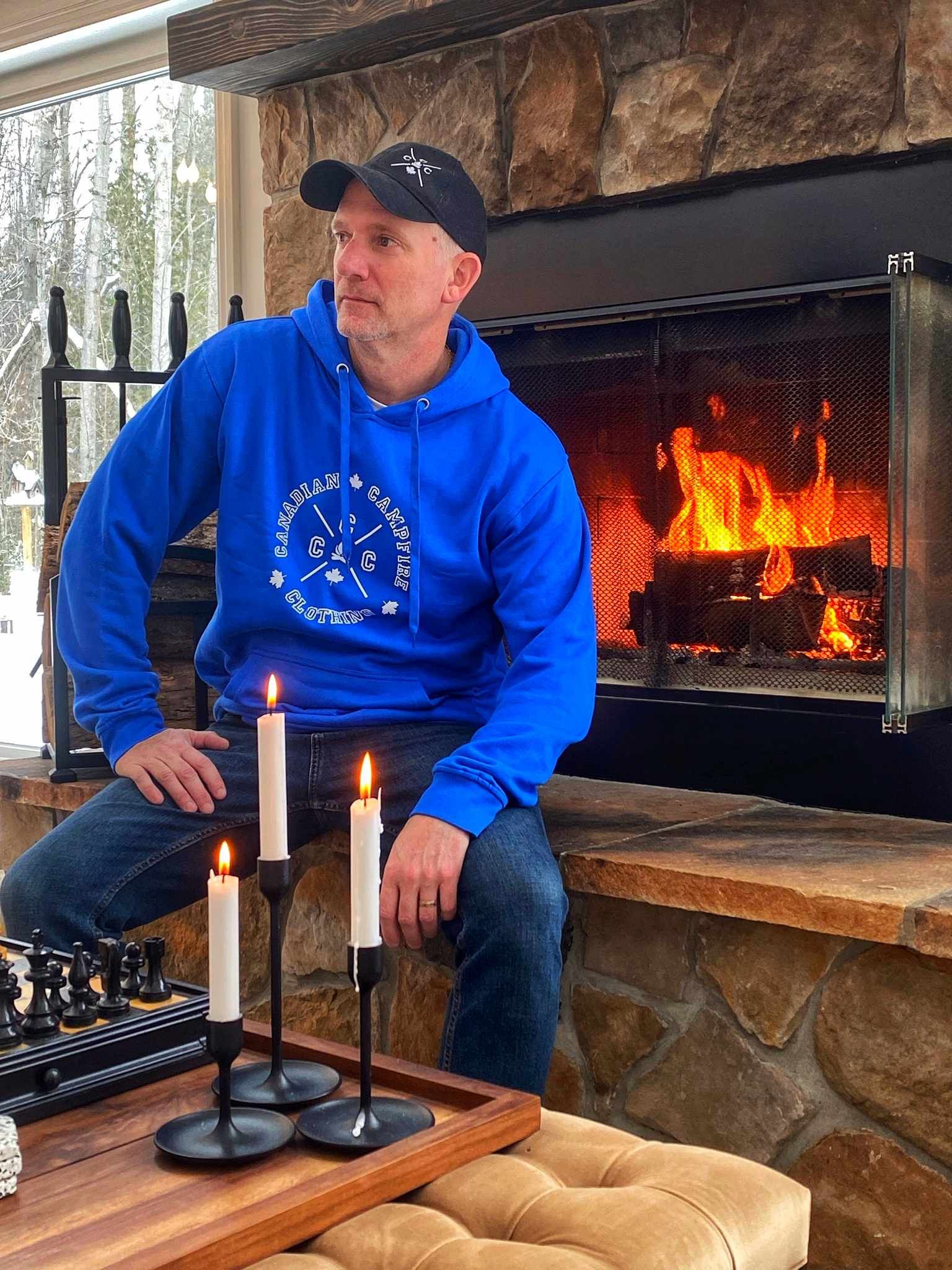 Sitting indoors by an indoor campfire (we call it)during a  Wasaga Beach winter.